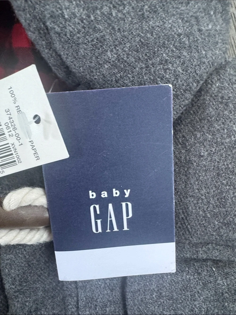 GAP Kids Gray Hooded Puffer Vest with Red Plaid Lining